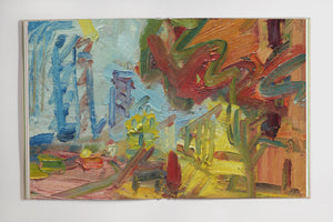 Image of the interior of Luhring Augustine catalog "Frank Auerbach: Selected Works, 1978-2016". A two-page full-color spread of one of the artists' paintings. 