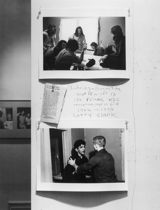 Larry Clark poster from 1990 showing black and white photographs photographs of youths