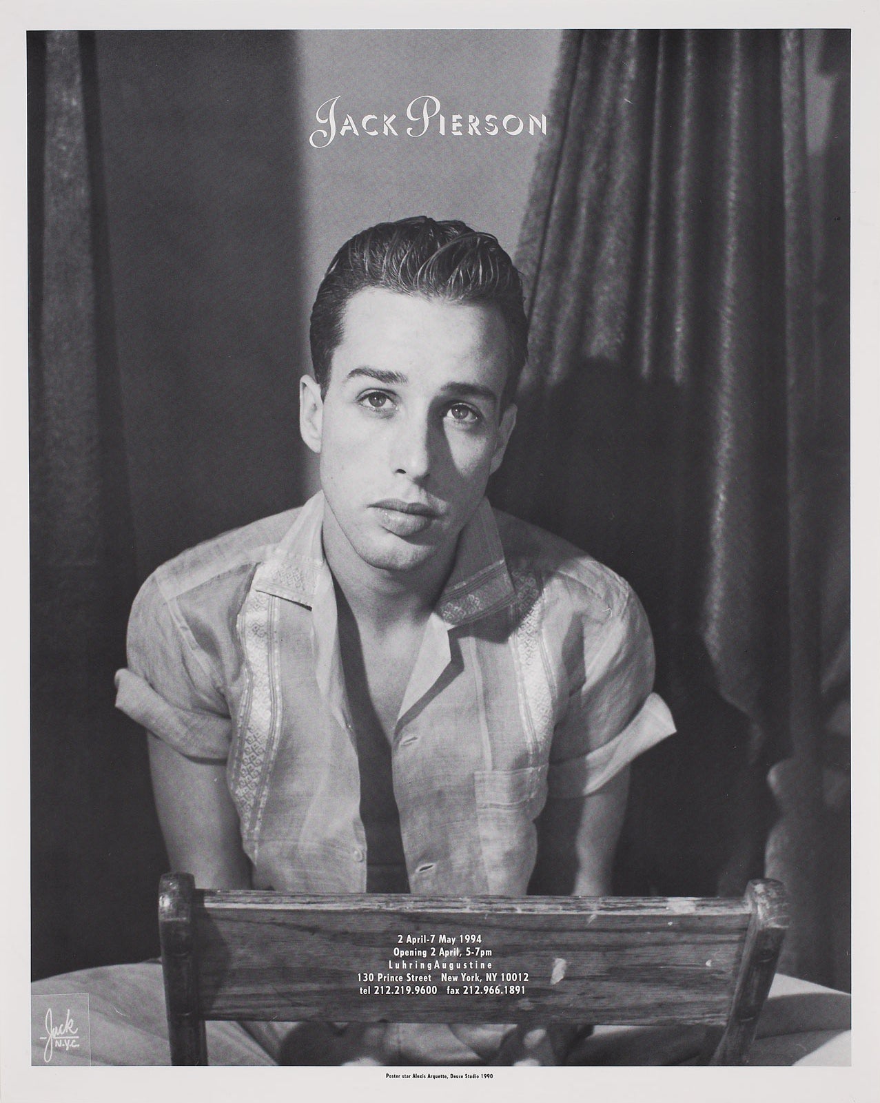 Poster from Jack Pierson's 1994 exhibition, featuring a black and white portrait. 
