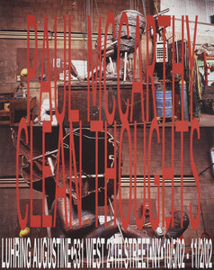 Exhibition poster from Paul McCarthy's 2002 exhibit "Clean Thoughts", featuring large text over a photograph of the artist's work.