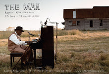 Load image into Gallery viewer, Side two of a double-sided poster from Ragnar Kjartansson&#39;s 2010 exhibition. A photograph of a man playing a piano in a field. 