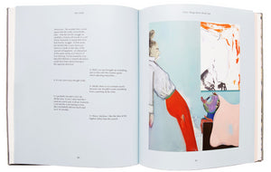 Image of the interior of Sanya Kantrovsky's book "No Joke", with text on the left page and an image of an artwork on the right.