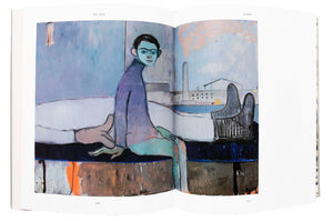 Image of the interior of Sanya Kantrovsky's book "No Joke". Full two-page spread of a painting by Kantarovsky.