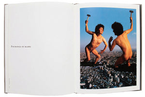 Image of interior of Yasumasa Morimura's "Los Nuevos Caprichos", with the image from the series "Exchange of Blows" on the right page.