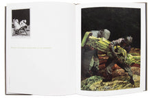 Load image into Gallery viewer, Image of interior of Yasumasa Morimura&#39;s &quot;Los Nuevos Caprichos&quot;, with the image from the series titled &quot;Fools Invisible Faces Rob Us of Liberty&quot; on the right page and a small image of the original Goya work on the left page.