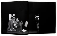 Load image into Gallery viewer, Image of the inside of Yasumasa Morimura&#39;s &quot;No Pain, No Gain&quot; exhibition catalog, with a black and white photograph from the exhibtion.