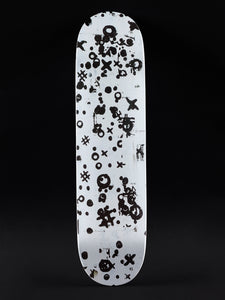 Image of one of three silkscreen-printed skateboard decks by Christopher Wool.