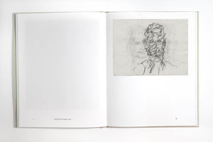 Image of the interior of the Luhring Augustine catalog "Frank Auerbach: Selected Works, 1978-2016". Features an image of the work "Head of David Landau" (2006) on the right page. 